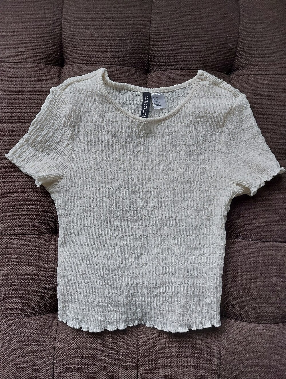 H&M Cropped Smocked Cream Top XS